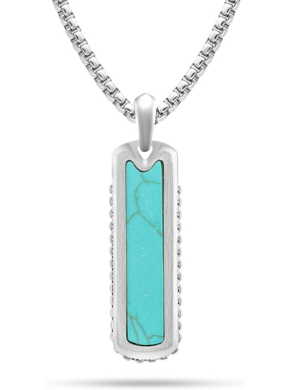 Turquoise Dog Tag Pendant Necklace for Men - Stainless Steel 22" + 2" Extension